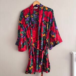 Victoria's Secret Gold Label Vintage Red Black Floral Robe Size Large